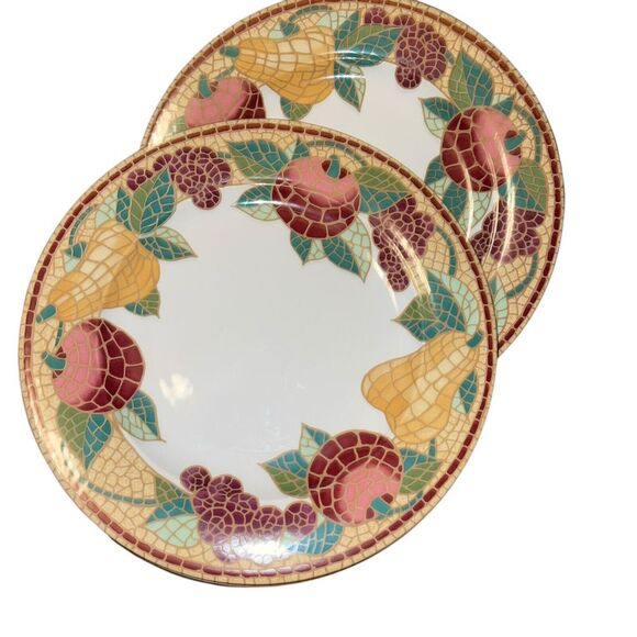 Pier 1 Mosaic Fruit Earthenware Dinner Plates 10.25" Italy Discontinued Set of 5 - Picture 6 of 8